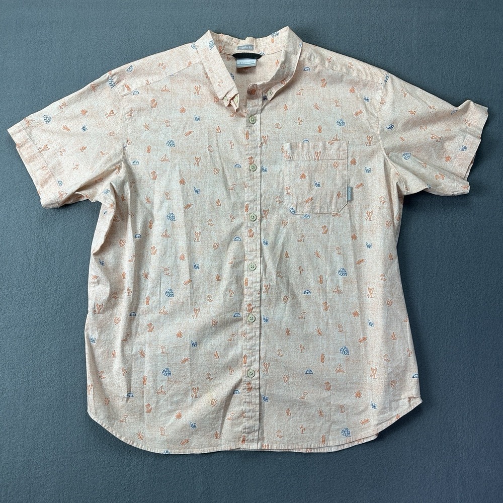 COLUMBIA Beach Casual SS Shirt Mens XXL Peach Surf Banana Palms Sail Sun Orange